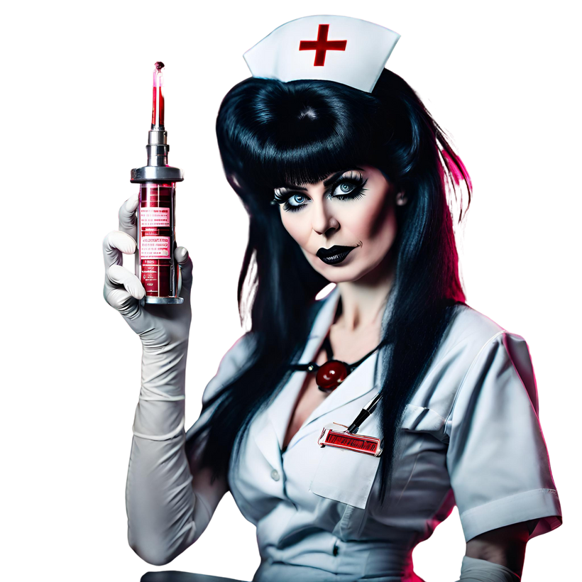 a person dressed as a nurse holding a syringe